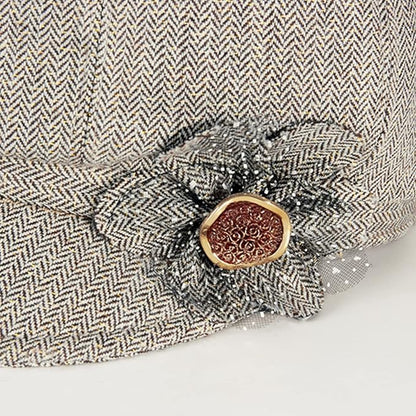Women Retro Classic Visor Newsboy Cabbie Cap Beret Hats with Flower Buckle for Woman Ladies