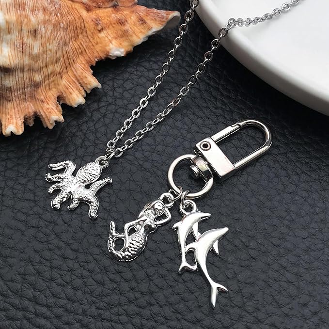 WOCRAFT 60pcs Bright Silver Ocean Bracelet Charms for Jewelry Making Sets DIY Necklace Bracelet Keychain Crafting Charms Kit Craft Supplies (SN885)