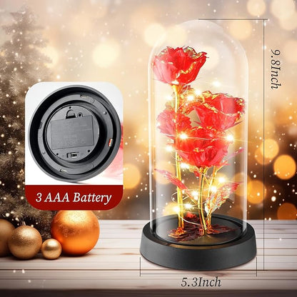 WINTERCRUSH Premium Light-Up Glass Rose - Perfect Birthday,Mother's Day,Valentine's for Women,Mom,Wife,Grandma,or Girlfriend - Colorful Rainbow Rose,Ideal for Home Decor (Red)
