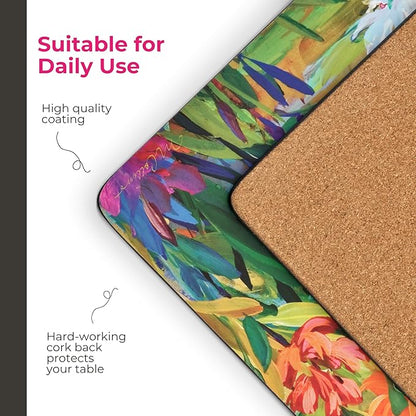 Pimpernel Floral Collection Dining Set – (15.7" x 11.7") Placemats & Coasters Featuring Colorful Botanical Art Prints, Heat & Stain Resistant Cork-Backed Boards with Lacquer Surface Protection