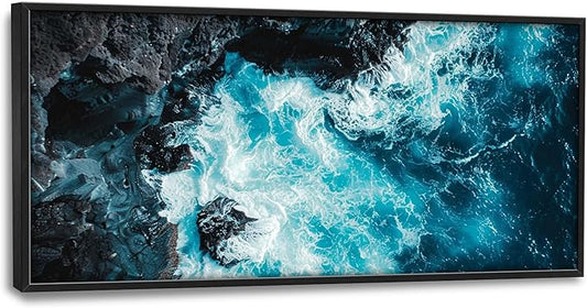 Blue Ocean Large Wall Art Framed Wall Decor for Living Room Ocean Reef Pictures Oversized Canvas Print Painting Modern Extra Large Artwork for Bedroom Office Home Decor 60"x30"