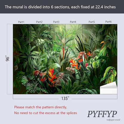 PYFFYP- Tropical Jungle wallppaper Green Leaf Jungle Wall murals for Bedroom(Not Peel and Stick)