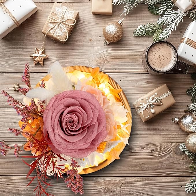 Flowers, Roses Gift - Fresh Flowers Bouquet & Preserved Roses, Rose Arrangement That Lasts Forever – Birthday Gift for Women, Mother’s Day & Christmas-Dusty Rose