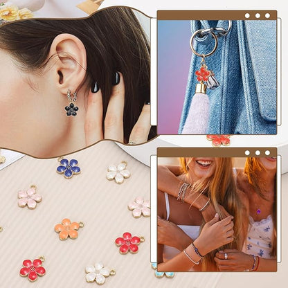 MECCANIXITY Enamel Charm Cherry Blossom Alloy Cute Small Flower Charm Gold Plated Pendant for Jewelry Making