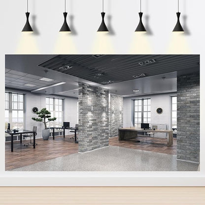 Modern Office Background for Video Conference Business Office Backdrop Interior Brick Wall Windows Virtual Offices Scene Photography Background Live Video Zoom Calls Backdrop Props 7x5ft
