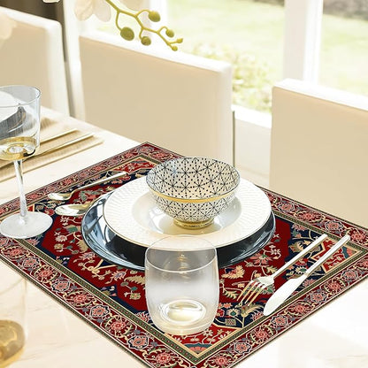 Boho Placemats,Persian Original Tribal Table Mats Set of 6,12x18 Inch,Waterproof Oil-Proof Washable and Reusable Linen placemats Holiday Party Kitchen Table Decorations