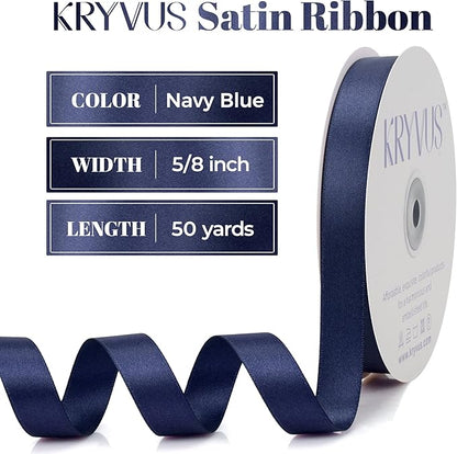 Navy Blue Satin Ribbon, Double Faced 5/8 Inch X 50 Yards Navy Blue Ribbon, Premium Satin Ribbon for Gift Wrapping, Crafts, Hair Bow Making, Sewing, Flower Bouquet, Wedding Party Decor