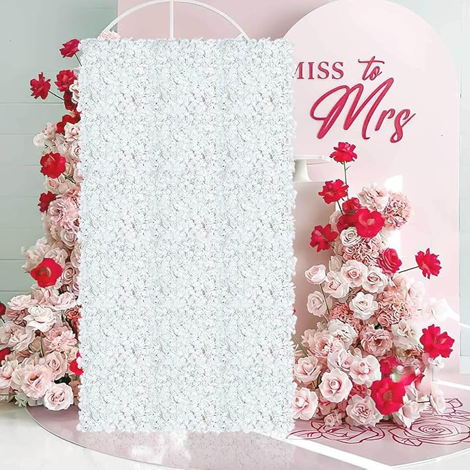 Flower Wall Panels White Backdrop: Artificial Flower Wall Backdrop 3.75ft by 5ft Hydrangea Floral Wall for Wedding Party Christmas Decoration (12 Pcs 15 x 15 Inch)