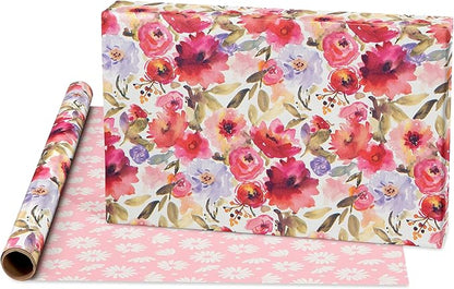 American Greetings 120 sq. ft. Reversible Flower Wrapping Paper Set for Birthdays, Weddings, Bridal Showers, Floral, Stripes and Polka Dots (4 Rolls, 30 in. x 12 ft. each)
