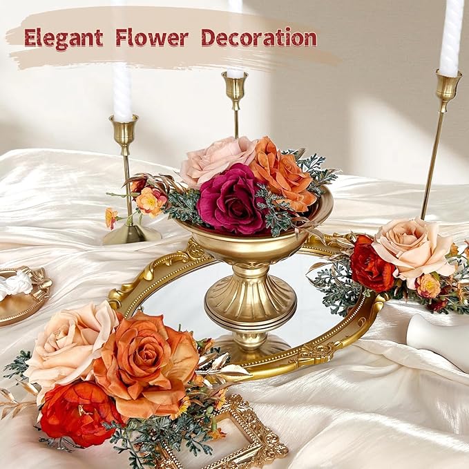 Pre-Made Burnt Orange Silk Flowers for Cakes Decorations Sunset Terracotta Artificial Rose Peony Fall Wedding Cake Toppers Decorating Fake Floral Rust Anniversary Birthday Party Arrangements Table