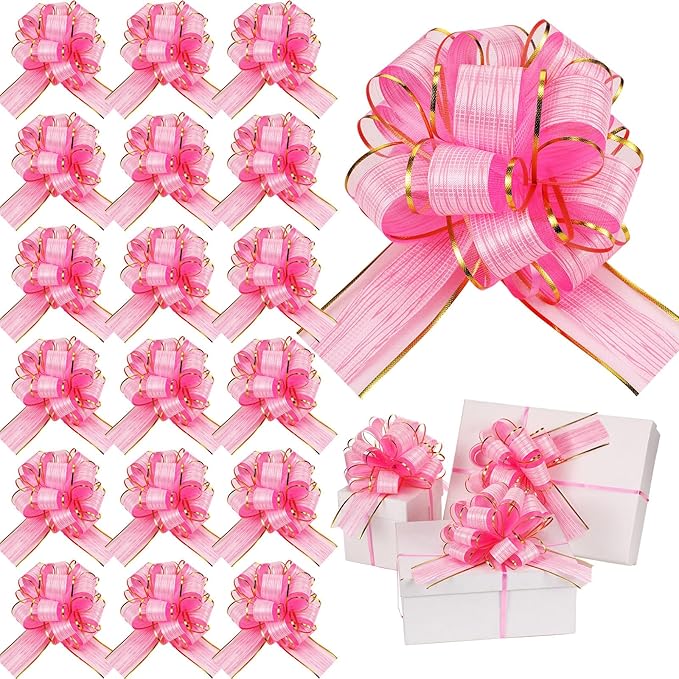 WILLBOND 20 Pieces 6 Inch Pull Bows Gift Wrapping Ribbon Pull Bows for Christmas Wedding Baskets Valentine Multicolor Wrap Accessory for Gift Present Holiday Decor(Pink)