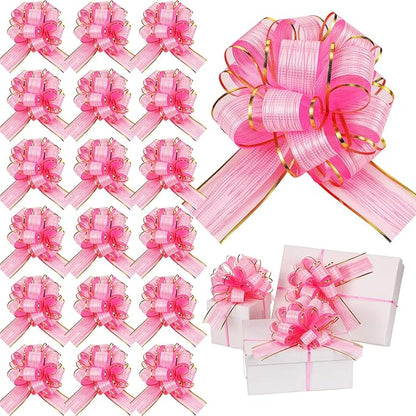 WILLBOND 20 Pieces 6 Inch Pull Bows Gift Wrapping Ribbon Pull Bows for Christmas Wedding Baskets Valentine Multicolor Wrap Accessory for Gift Present Holiday Decor(Pink)