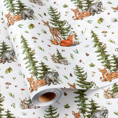 MAYPLUSS Christmas Wrapping Paper Roll - 17 In x 33 Feet - Cute Watercolor Christmas Tree Reindeer Rabbit Squirrel Gift Wrap Paper for New Year, Holiday, Kids