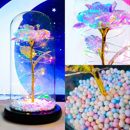 QUELIEN Christmas Rose Flower Gifts for her,Artificial Flower Lasts in A Glass Dome, Unique Gifts is for Mothers Day,Christmas,Anniversary(Color)