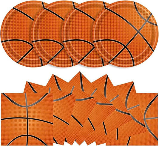 40 Pcs Basketball Plates and Napkins Party Supplies, Basketball Birthday Party Decorations Disposable Paper Plates and Napkins Tableware Set for Birthday Party Baby Shower Serves 20