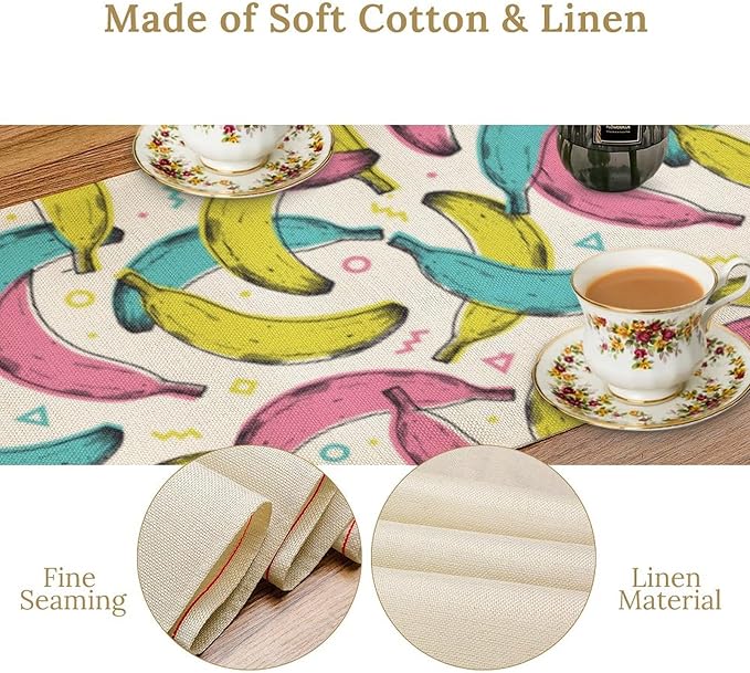 Banana Fruit Table Runner, Kitchen Dining Table Decor, Watercolor Tropical Fruit Palm Leaves Table Runners for Indoor Outdoor Home Farmhouse Holiday Wedding Birthday Party Decoration, 13 x108 in