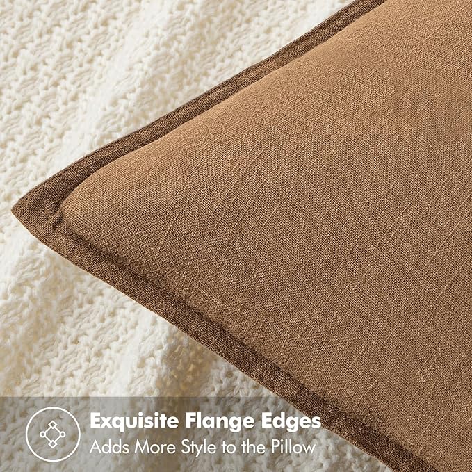 MIULEE Decorative Linen Lumbar Pillow Covers 12x20 Inch Brown Boho Farmhouse Neutral Couch Throw Pillows for Bed Pack of 2 Accent Modern Pillowcase Sofa Livingroom Home Decor