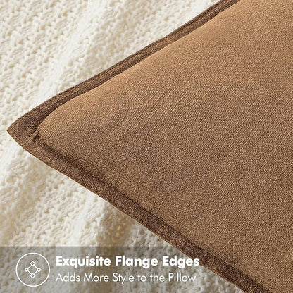 MIULEE Decorative Linen Euro Sham Pillow Covers 22x22 Inch Brown Boho Farmhouse Neutral Couch Throw Pillows for Bed Pack of 2 Accent Modern Pillowcase Sofa Livingroom Home Decor