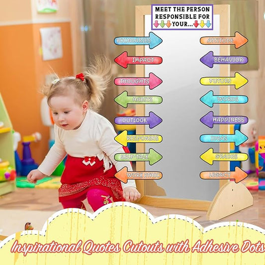 Colorful Bulletin Board Cutouts Decorations for Classroom Paper Decals Set Kids Inspirational Mirror Decal Self Affirmation Poster Stickers Posiotive Paper Cutouts for Nursery School Chalkboard Supply
