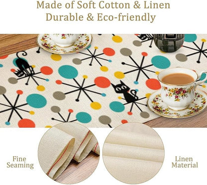 Mid Century Modern Black Cat Table Runner,Table Runners for Kitchen Dining Modern Tables Decor Decoration for Kitchen Family Dinner Table Holiday Party Farmhouse 13 x 90 Inch