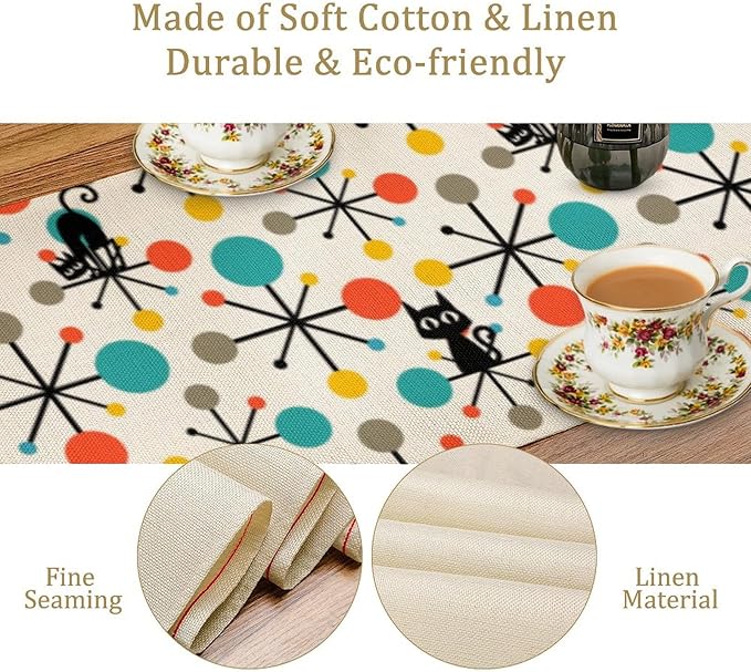 Mid Century Modern Black Cat Table Runner,Table Runners for Kitchen Dining Modern Tables Decor Decoration for Kitchen Family Dinner Table Holiday Party Farmhouse 13 x 60 Inch