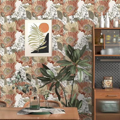 Livebor Floral Wallpaper Peel and Stick Boho Large Floral Peel and Stick Wallpaper Vintage Multicolor Flower Contact Paper 17.7'' x 393.7'' Self Adhesive Wall Paper for Bathroom Wall Covering Decor