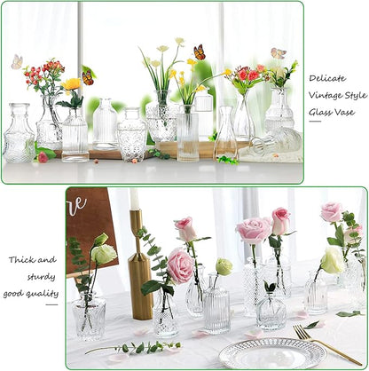 Glass Bud Vases -Set of 20 for Flowers, Small Clear Bud Vases in Bulk for Centerpieces Home Decor, Mini Glass Assorted for Rustic Wedding Floral Arrangements Home Table Decorations
