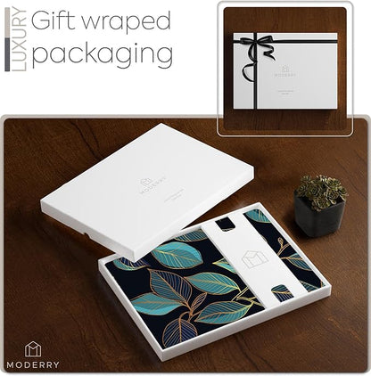 Set of 4 Heat Resistant Cork Placemats for Dining Table with Free Set of 4 Matching Drink Coasters Sage Green Marble Design 16 x 12 Inches Cork Backed Hard Placemats (Blue Gold Botanical)