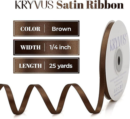 Brown Satin Ribbon, Double Faced 1/4 Inch X 25 Yards Brown Ribbon, Premium Satin Ribbon for Gift Wrapping, Crafts, Hair Bow Making, Sewing, Flower Bouquet, Wedding Party Decor