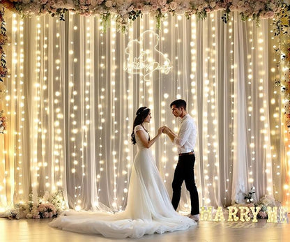 Champagne Tulle Photo Backdrop Curtain with Lights String for Parties Wedding Bridal Shower Sheer Champagne Curtain Backdrop for Birthday Baby Shower Photo Booth Photography 20ft x 8ft