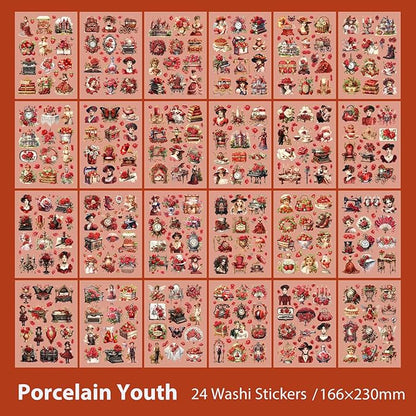 Snycler Sticker Book - 24 Sheets Vintage PET Stickers for Scrapbooking, Junk Journaling, Ephemera, and Decorative Crafts - Pre-Cut Floral Design Stickers Vintage-5
