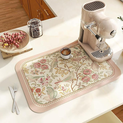 patdrea French Floral Bird Rectangular PVC Placemats, Pack of 6, Waterproof Insulation, Soft and Durable, Suitable for Dining Table, Kitchen and Coffee Table Decoration,12"*17"