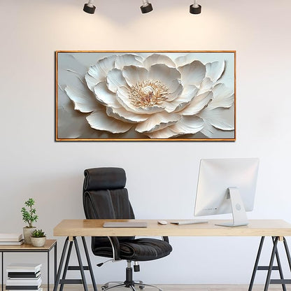 White and Pink Flower Pictures Wall Decor for Office Women - Modern Wall Art for Living Room - Wooden Framed Wall Art for Bedroom Size 29" x 59"
