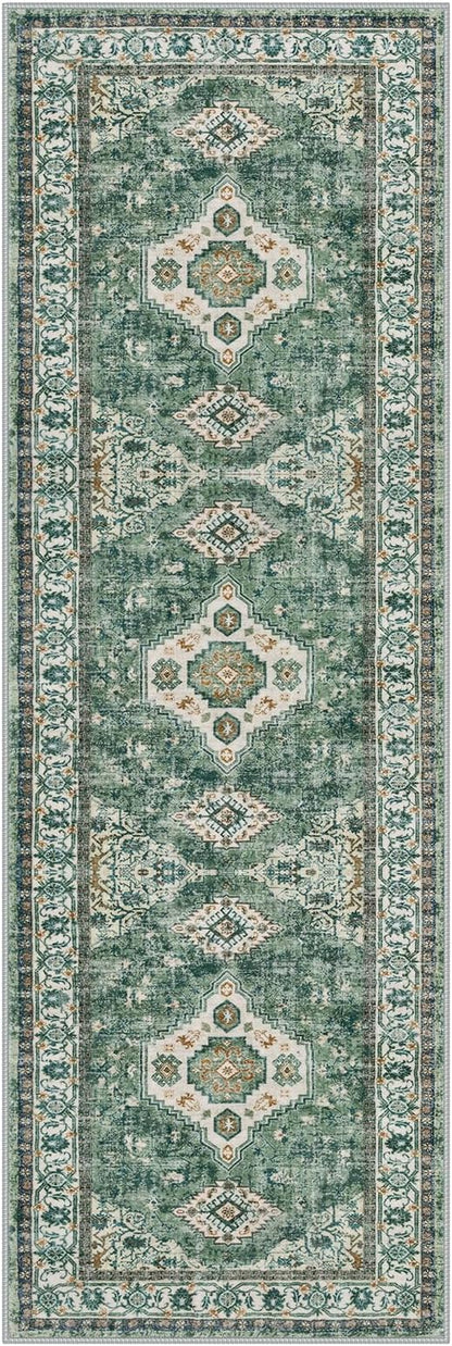 Lahome Oriental Hallway Runner Rug, 2.5x8 Kitchen Runner Non Slip Ultra-Thin, Soft Washable Hallway Rug Non Shedding Long Carpet for Entryway ‎Laundry Room Bathroom, Green/Multi
