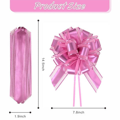 10-Pack Blush Pink Pull Bows for Gift Wrapping - 6 Inch Reusable Ribbon Bows, Large Instant Floral Decor Bows for Wedding, Christmas, Birthday Decor, Gift Basket & Party Decorations
