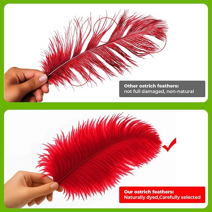 Piokio 20 pcs Natural Red Ostrich Feathers 12-14 inch(30-35 cm) Bulk for Wedding Party Centerpieces and DIY Clothes Decoration, Gatsby Decorations