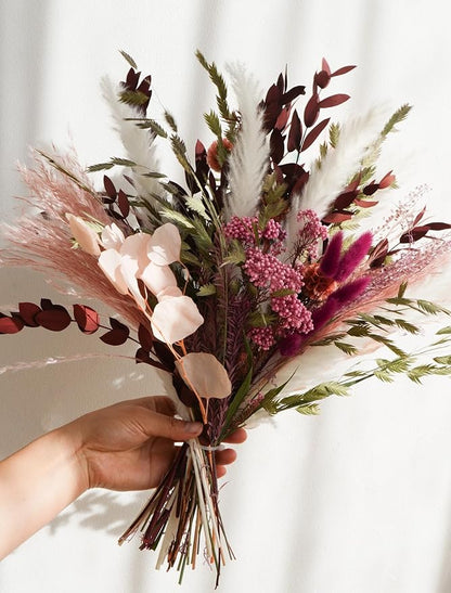 Natural Dried Flower Bouquet - Boho Pampas Grass Decor, Chic Flower Arrangements for Moody Office & Bedroom Decor, DIY Home Vase Filler, Farmhouse Floral, Fall Wedding Bouquet