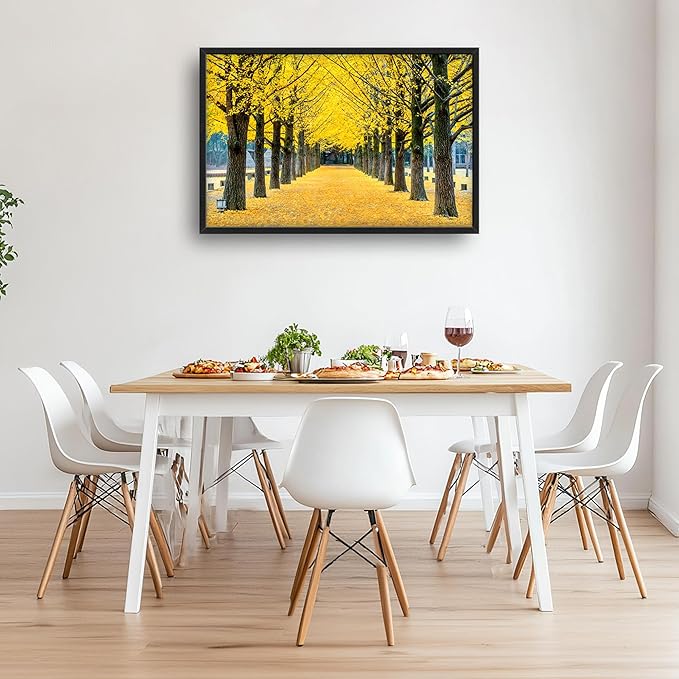 Framed Large Pictures Wall Art for Living Room, Yellow Ginkgo Trees Oversized Wall Decor Nature Scenery Landscape Canvas Painting Modern Extra Large Framed Artwork for Bedroom Office 36"x24"