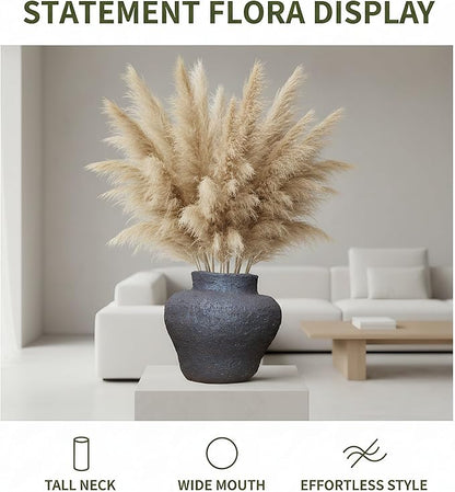 Rustic Ceramic Vase Vintage Farmhouse Style Decor, Frosted Texture Pottery for Home Decor, Modern Living Room, Office Desk Table Centerpiece (Black) 5.5IN