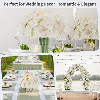 64PCS Artificial Hydrangea Flowers with Stems, Silk Hydrangea Heads with LED Decorative Lights, Crystal Strings & Butterfly Accents for Wedding Centerpieces and Home Decor(64, Champagne)