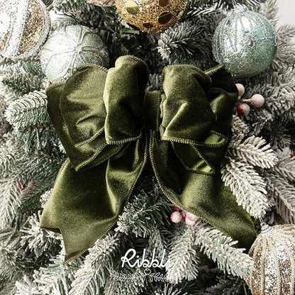 Ribbli Moss Green Velvet Wired Ribbon 4 Inch Velvet with Satin Christmas Ribbon for Gift Wrapping Christmas Tree Decoration Crafts Wreaths Supplies-Continuous 10 Yards