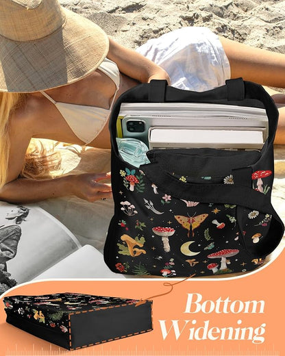 2 Pack Canvas Tote Bag - with Makeup Pouch Aesthetic Cute Women Reusable Canvas Bag for Shopping, Work, Travel