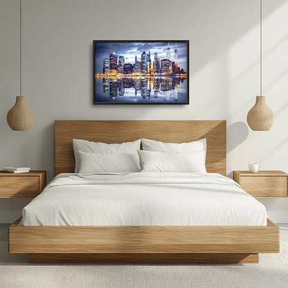 New York City Large Wall Art Framed Wall Decor for Living Room, Manhattan Skyline at Night Pictures Oversized Canvas Print Painting Modern Extra Large Framed Artwork for Bedroom Office 36"x24"