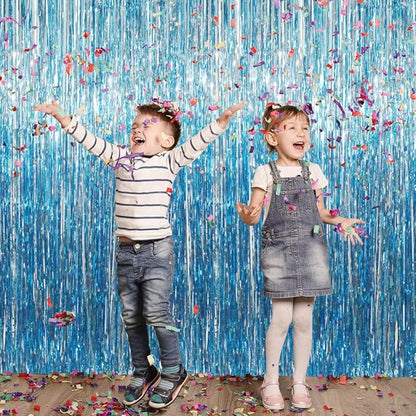 GOER 3.2 ft x 8.2 ft Metallic Tinsel Foil Fringe Curtains Party Photo Backdrop Party Streamers for Birthday,Graduation,New Year Eve Decorations Wedding Decor (Light Blue,1 Pack)