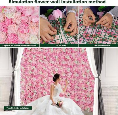 Artificial Flowers Wall Backdrop 16pcs 16.5x16.5 Inch Silk Rose Floral Wall Panel Decor Ideal for Wedding Celebrations, Festive Party Birthday Backdrops and Elegant Home Decor- Pink
