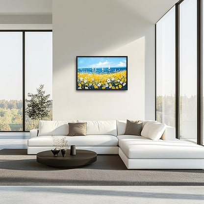 Coastal Flowers Large Wall Art Framed Blue Wall Decor for Living Room Ocean Sailboat Pictures Oversized Canvas Print Painting Modern Extra Large Framed Artwork for Bedroom Office 36"x24"