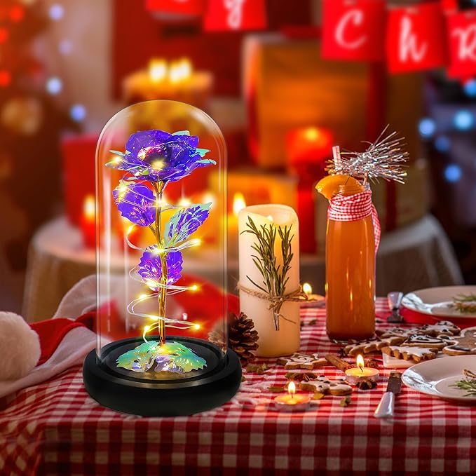 Childom Christmas Rose Gifts for Women,Birthday Gifts for Women Mom Christmas,Flowers for Delivery Prime,Purple Light Up Rose in A Glass Dome,Anniversary Rose Gift for Her Grandma Valentines Day