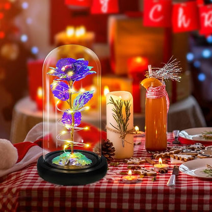 Childom Christmas Rose Gifts for Women,Birthday Gifts for Women Mom Christmas,Flowers for Delivery Prime,Purple Light Up Rose in A Glass Dome,Anniversary Rose Gift for Her Grandma Valentines Day