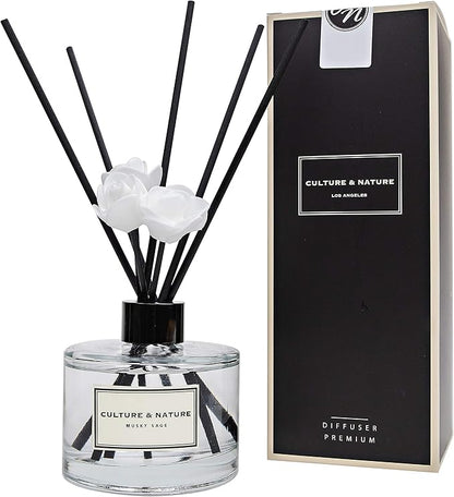 CULTURE & NATURE Reed Diffuser Set 6.7oz (200ml) Musky Sage Scented Diffuser with Sticks Home Fragrance Reed Diffuser for Bathroom Shelf Decor