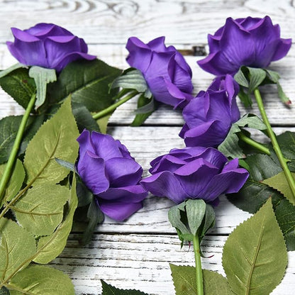 FiveSeasonStuff 12 Stems Artificial Flowers Real Touch Silk Roses for Wedding Decoration Bridal Bouquets Table Centerpieces Party Shower, Packed in Box (Imperial Purple) perial Purple